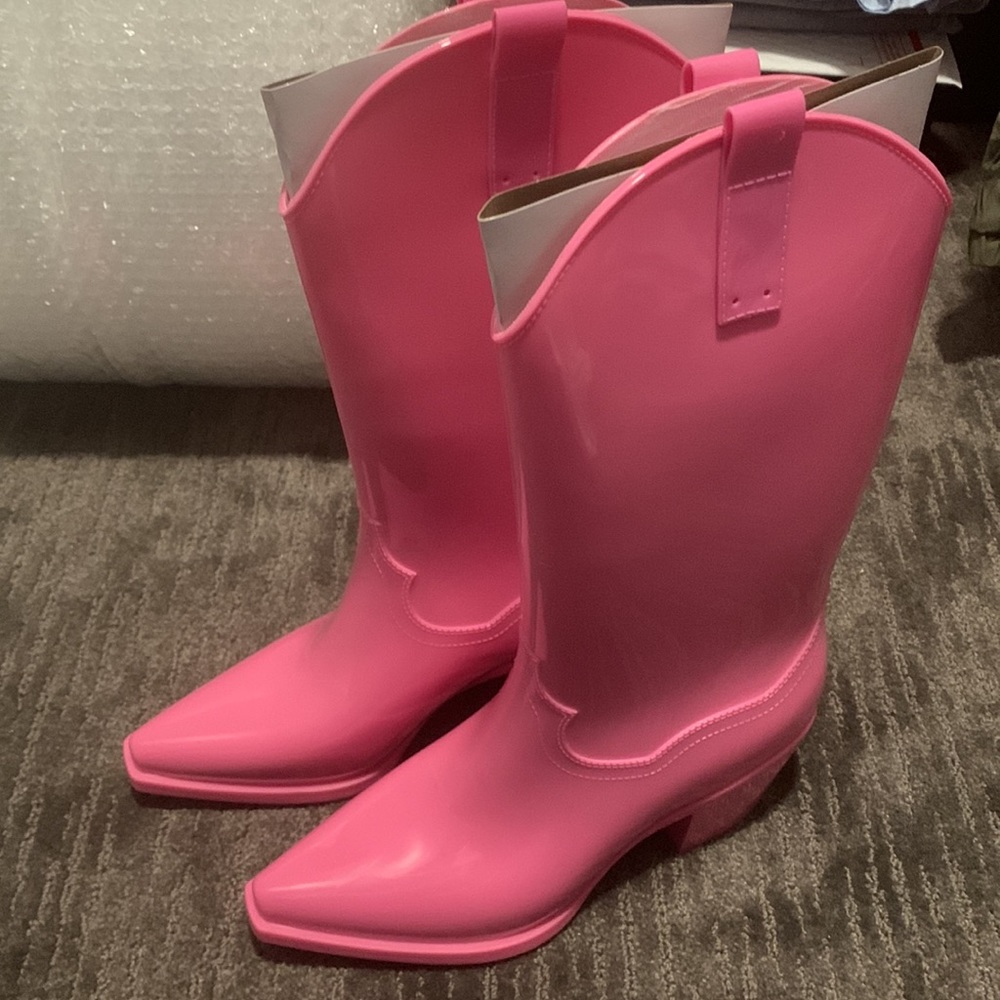 Jeffrey Campbell NEW Pink Thunderstorm Cowboy Western Rain Boots - Picture 4 of 6